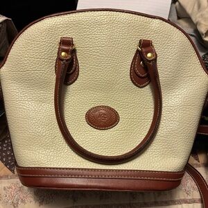 Elegant Cream and Brown Leather Handbag
